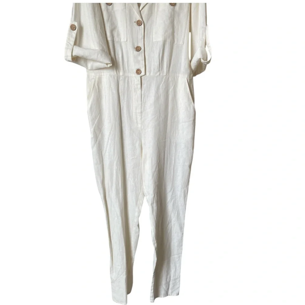 ZARA | Women’s Linen Blend Oyster White Jumpsuit Size M